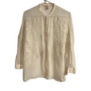 Sundance Ivory Sheer Embroidered Button Down Size XS